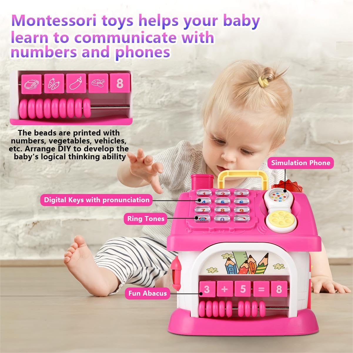 Okreview Toys For 1+ Year Old Girls - Montessori Musical Toys For Toddlers Age 1-2, 8-In-1 Multi-Functional House Toys With Sound, Lights, Music, Great Gifts For 1+ Year Old Girls Birthday Xmas