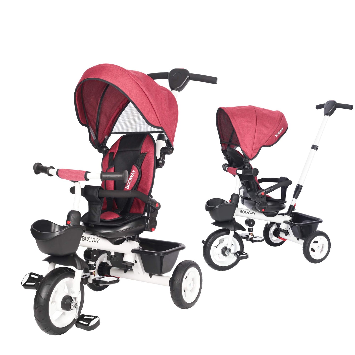 BOOWAY Baby Trike, 6-in-1 Kids Stroller Tricycle with Adjustable Push Handle, Removable Canopy, Safety Harness for 6 Months - 5