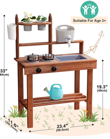 Robud Mud Kitchen For Kids Outdoor, Wooden Outdoor Play Kitchen, Kids Mud Kitchen With Removable Sink & Faucet, Monteeori Toys F