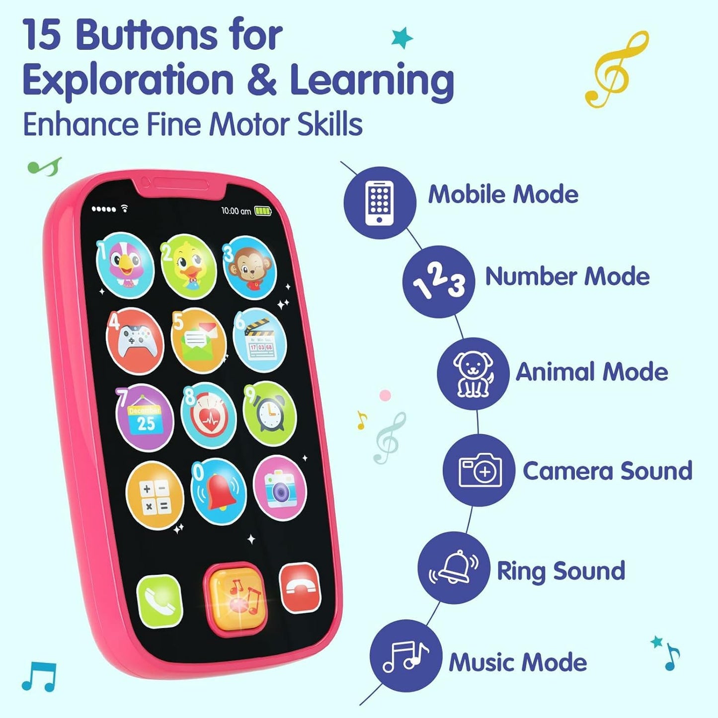BABYFUNY Toys for 1 Year Old Girl Gifts, 15 Functions Phone Toddler Girl, Learning Baby Toys 12-18 Months, Kids Cell Phone Easte