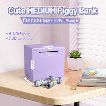 Hicocool Piggy Bank For Adults Must Break To Open, Stainless Steel Money Saving Box (Purple, 5.9 Inch)