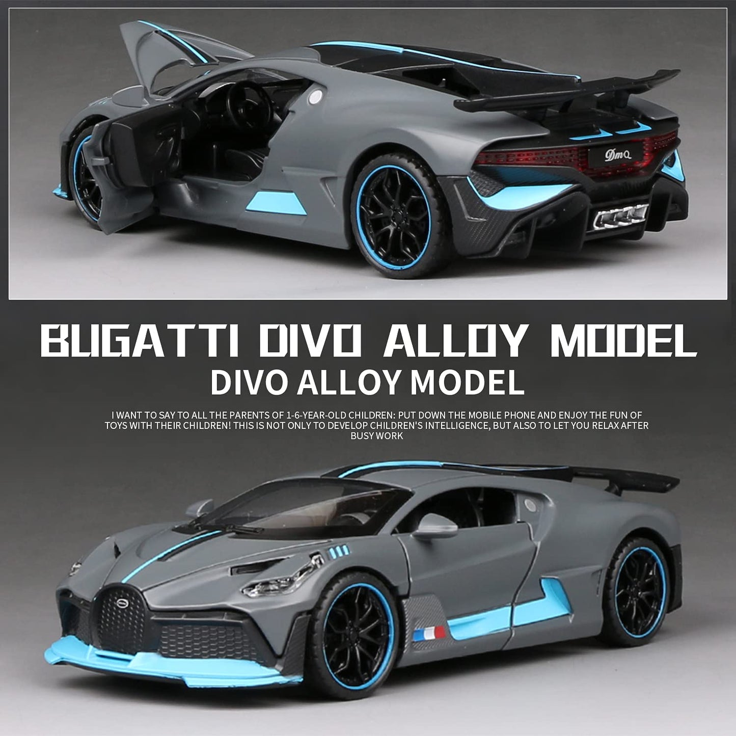 1:32 Bugatti Divo zinc Alloy Pull Back Car Diecast Electronic Toys with Lights and Music,Decorative,Mini Vehicles Toys for Kids,