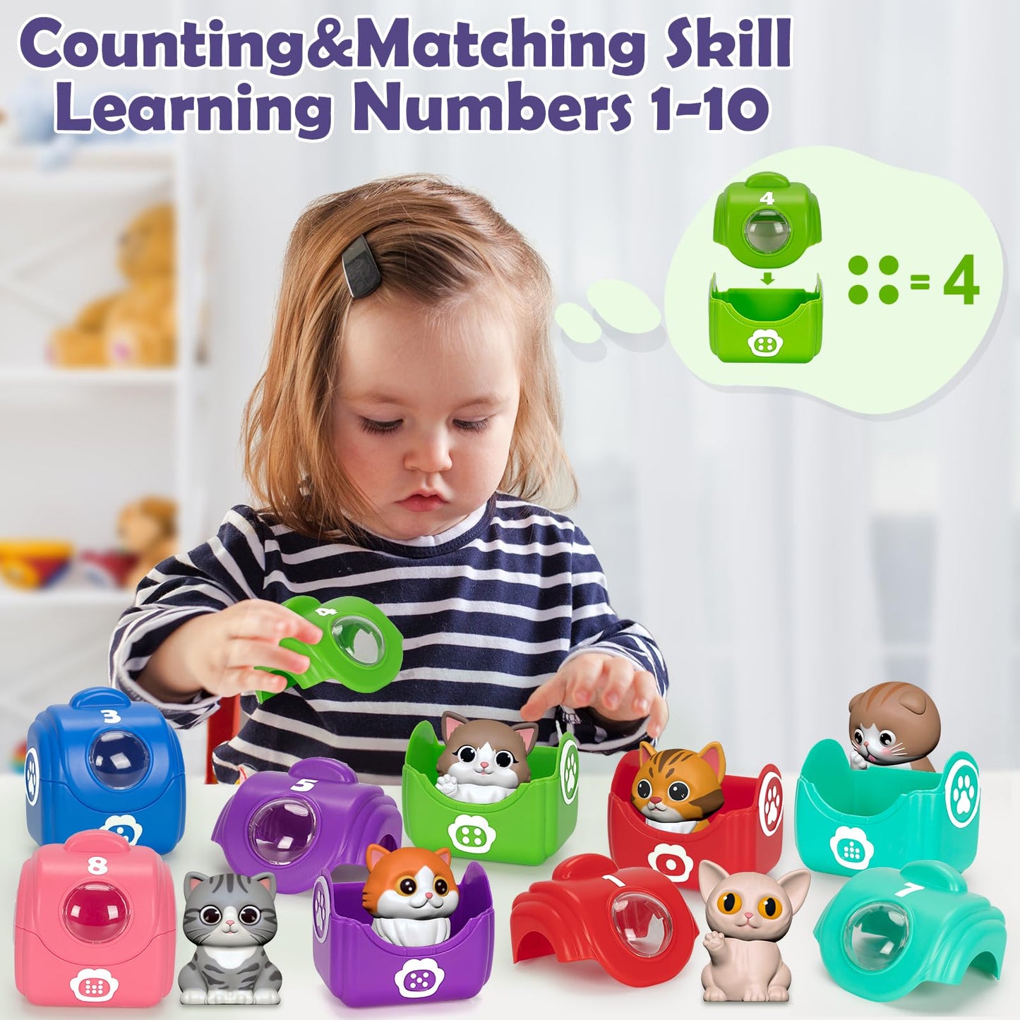 Learning Toys For 1 2 3 Year Old Boys Girls, 20 Pcs Cat Toys For Toddlers 1-3, Kitten Finger Puppet Games, Counting Matching Sorting Motor Educational Playset, Gifts For Baby Toddlers Age 12-18 Months