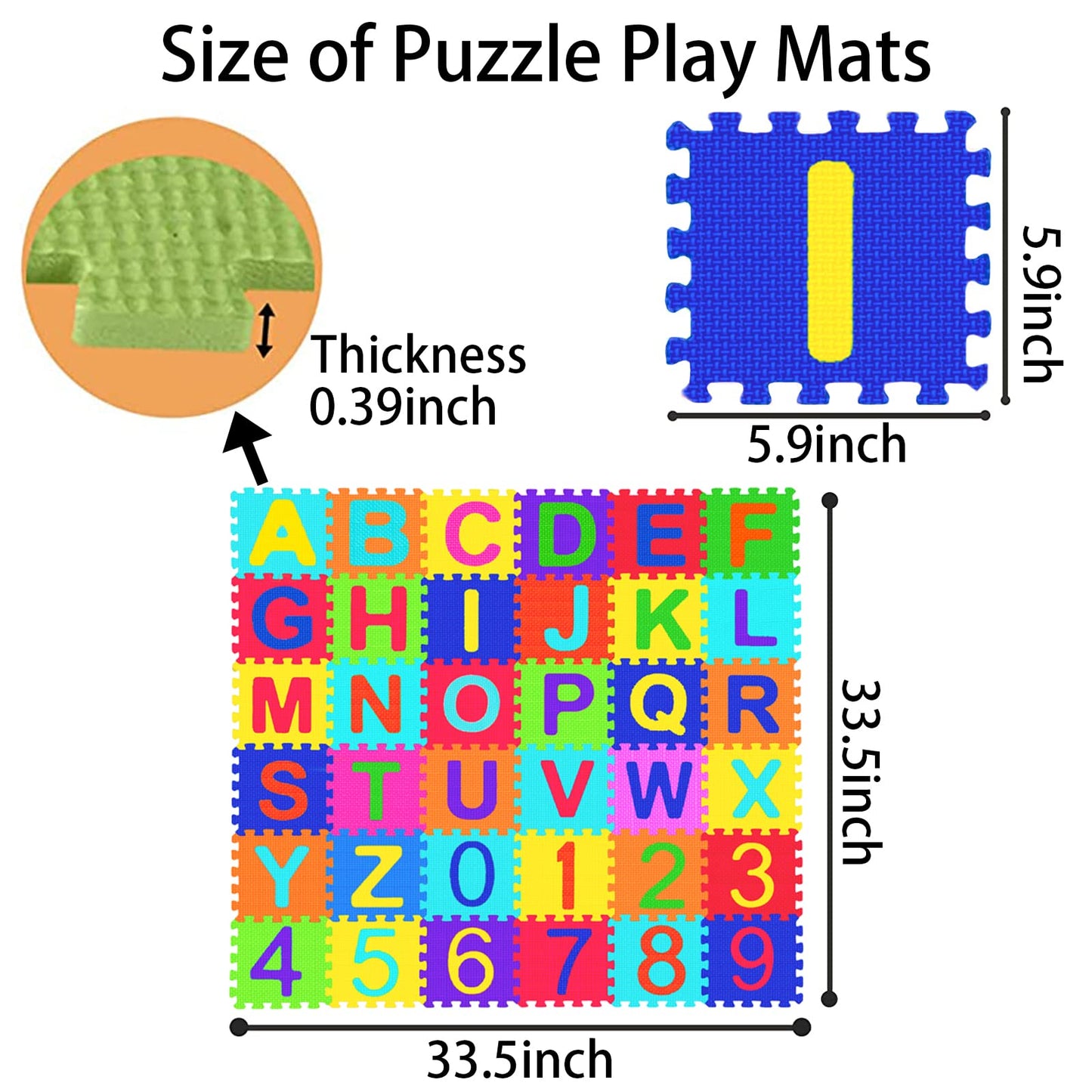 Febyyer 36 Tiles Childrens Foam Puzzle Mat, Play Mat, Play Rug With Letters Of The Alphabet And Numbers