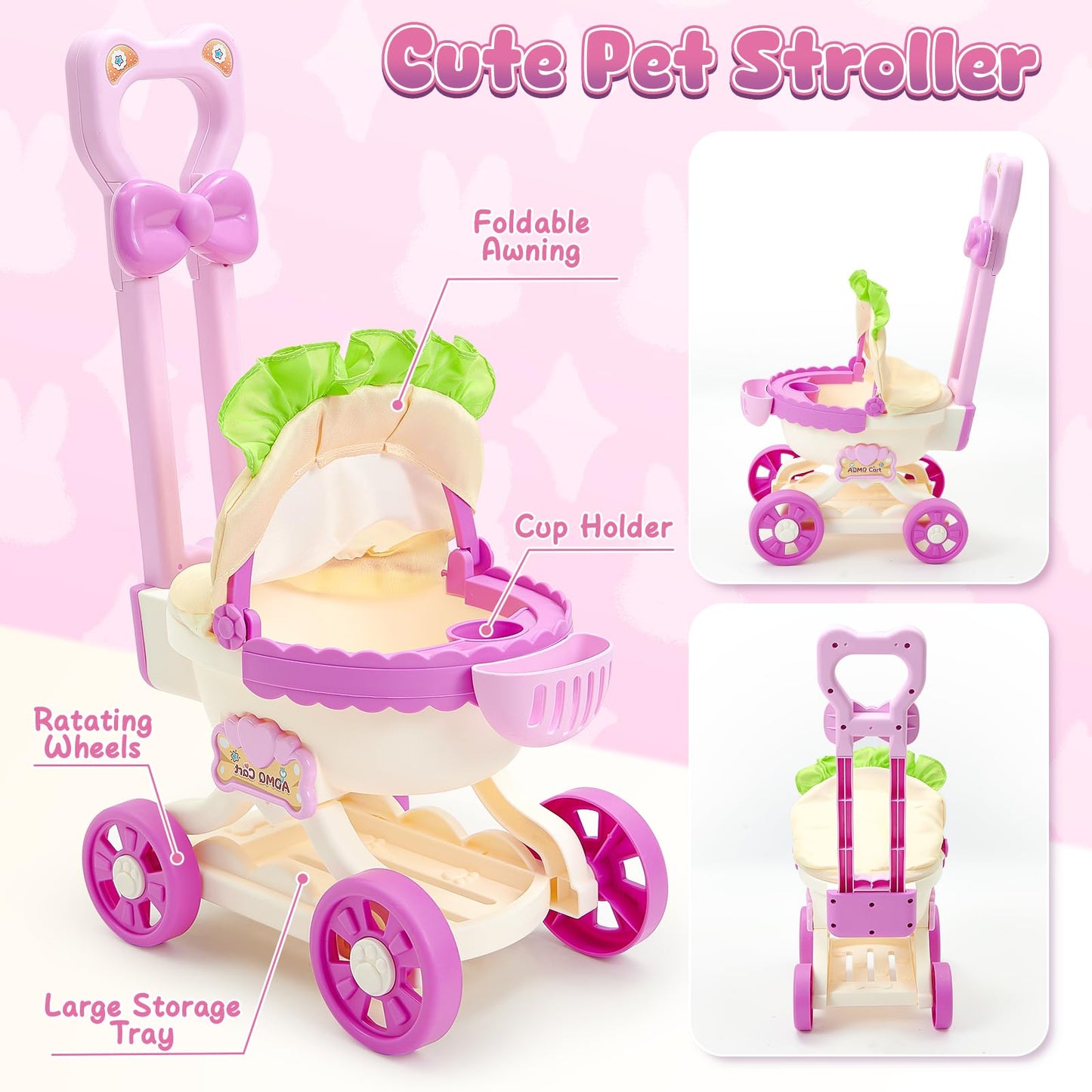 G.C Kids Bunny Toys Rabbit Plush With Stroller, Hopping Walking Electronic Interactive Stuffed Animal Accessories Pretend Play Pet Care Playset Gifts For Girls Toddlers 3 4 5 6+ Year Old