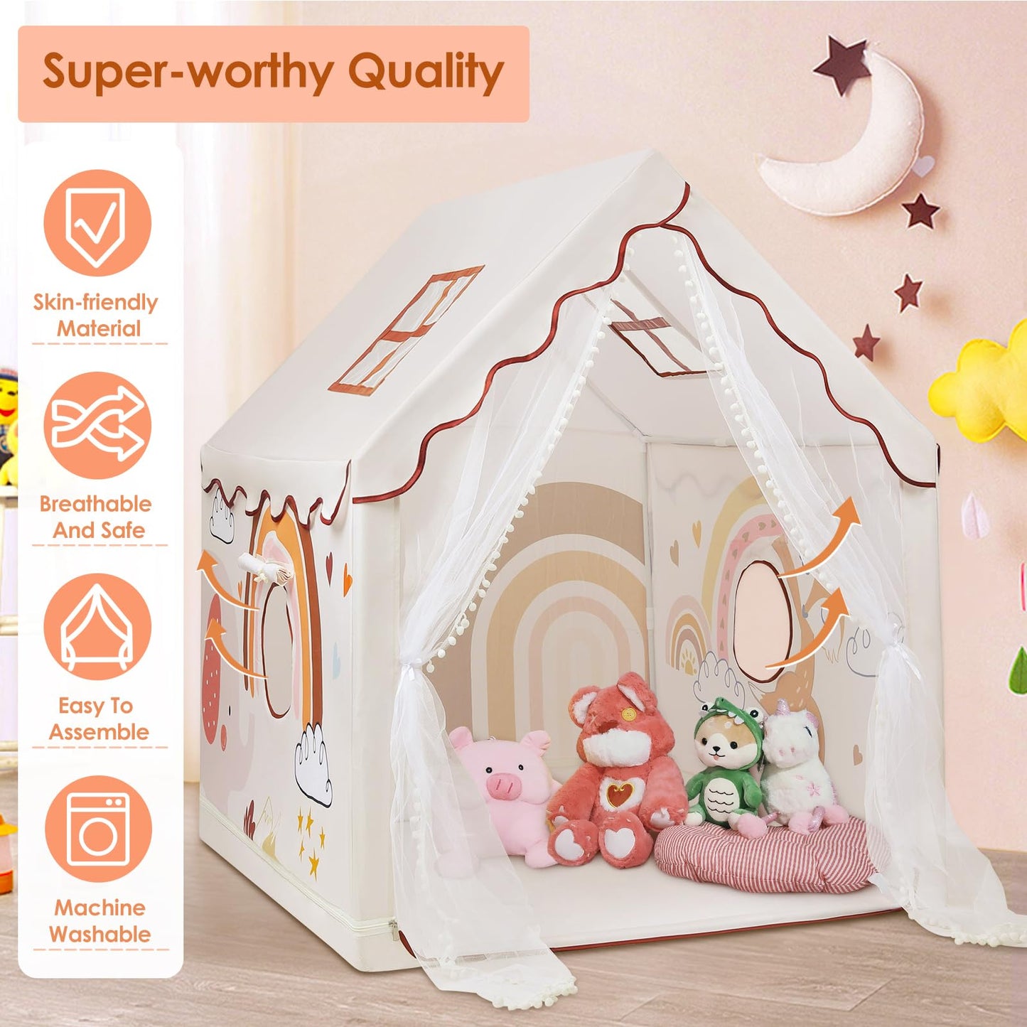 Kids Tent Animals Toddler Tent For Boys Girls,Large And Foldable Kids Playhouse With Windows, Portable And Lightweight Play Tent