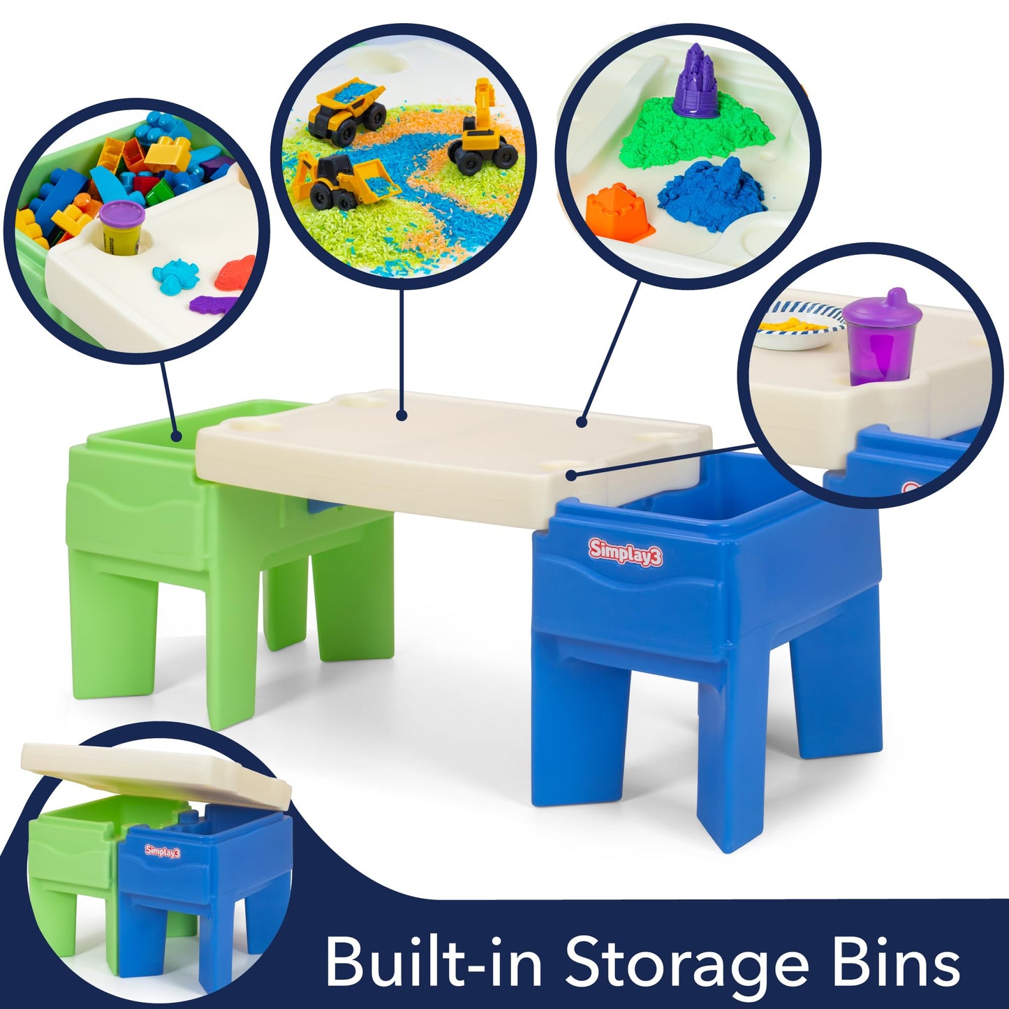 Simplay3 In-And-Out Sand And Water Sensory Activity Table For Toddlers, Kids All-Purpose Table With Lid And Built-In Storage, Bl