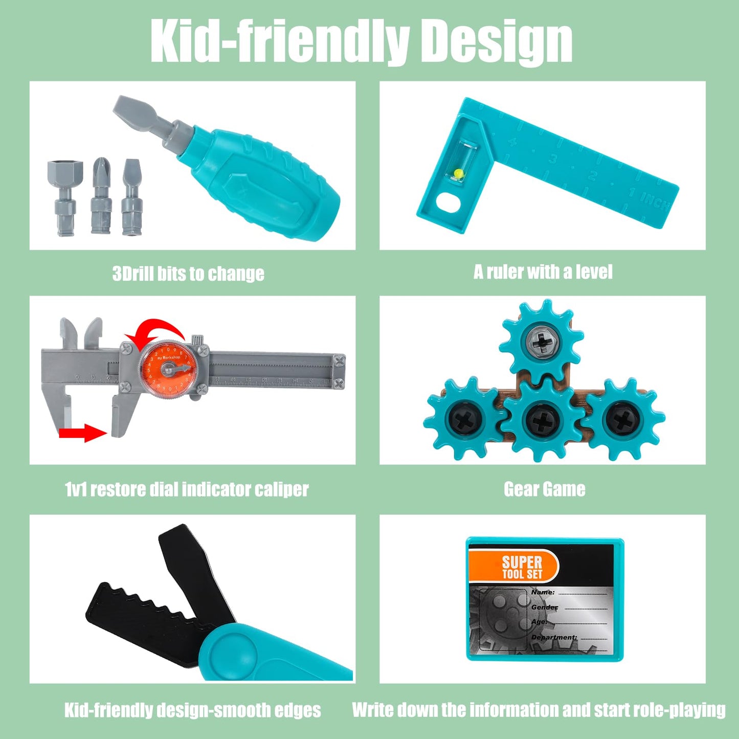 GAIETYDIY Kids Tool Set - Pretend Play Toddler Tool Set with Tool Box, Electronic Toy Drill, Screwdriver, Screw Construction Kit