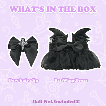 Clothes Compatible with Labubu Doll Labubu Outfit Set - Black Lace Dress with Devil Wings+Cross Bow for Labubu Dolls Stylish Accessories Set for 17cm Labubu Doll No Doll(Dark Cross Enchantress)