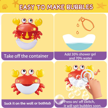 Baby Bath Toys For Toddlers, Crab Bath Bubble Maker With 12 Songs, 3 Pack Wind-Up Pool Toys For Kid, Bathtub Toys As Birthday Gi