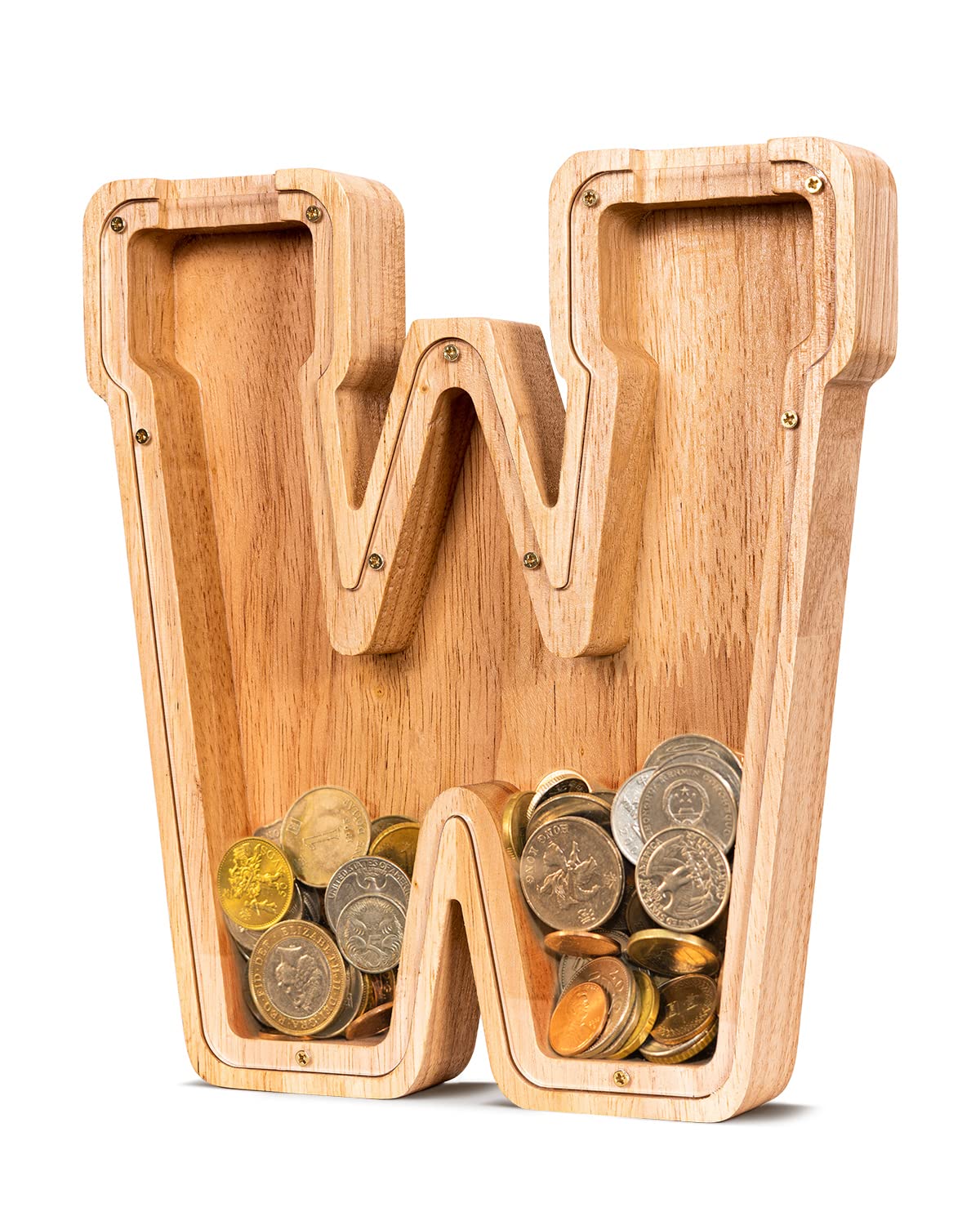 Summidate Wooden Letter Piggy Bank| Piggy Bank For Boys Girls Toddler| Alphabet W Money Bank| Coin Bank Birthday Gift For Kids|2024 Graduation Money Box (W)
