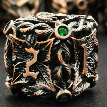 Mjdiceok Hollow Magic Vine Leaf Dnd Dice Set Metal Dice Set 7 Role Playing Dice D&D Dungeons And Dragons Dice (Red Copper + Gree