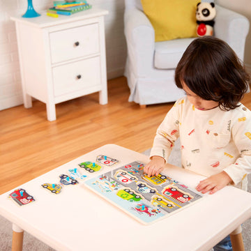 B. Toys- Peek & Explore - Vehicles- Wooden Peg Puzzle – Vehicle Puzzle For Toddlers, Kids – 8 Puzzle Pieces – Fire Truck, Airplane, Taxi & More – 2 Years +