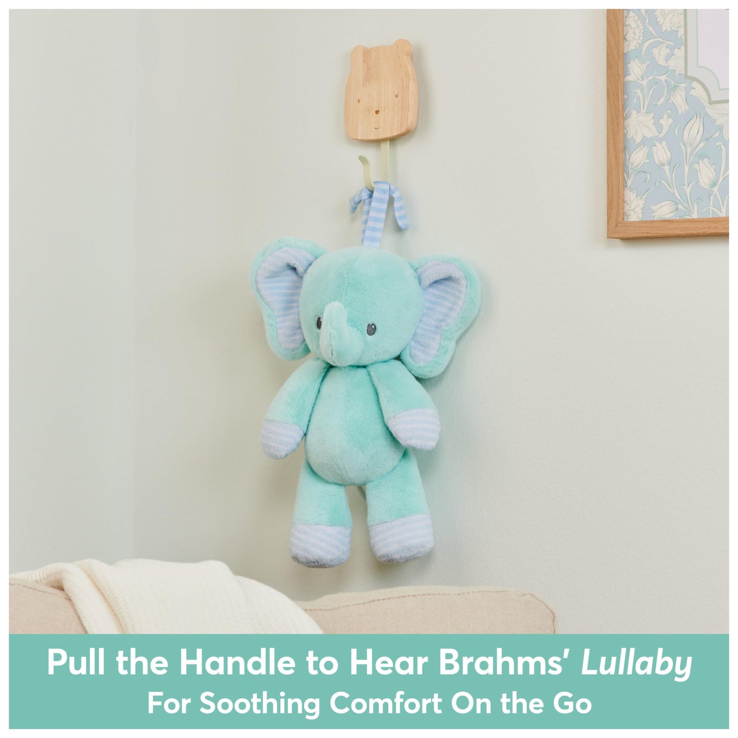 Gund Baby Safari Friends Elephant Pull-Down Musical Plush, Travel Friendly Sensory Toy With Stroller Loop For Ages 0 And Up, Blu