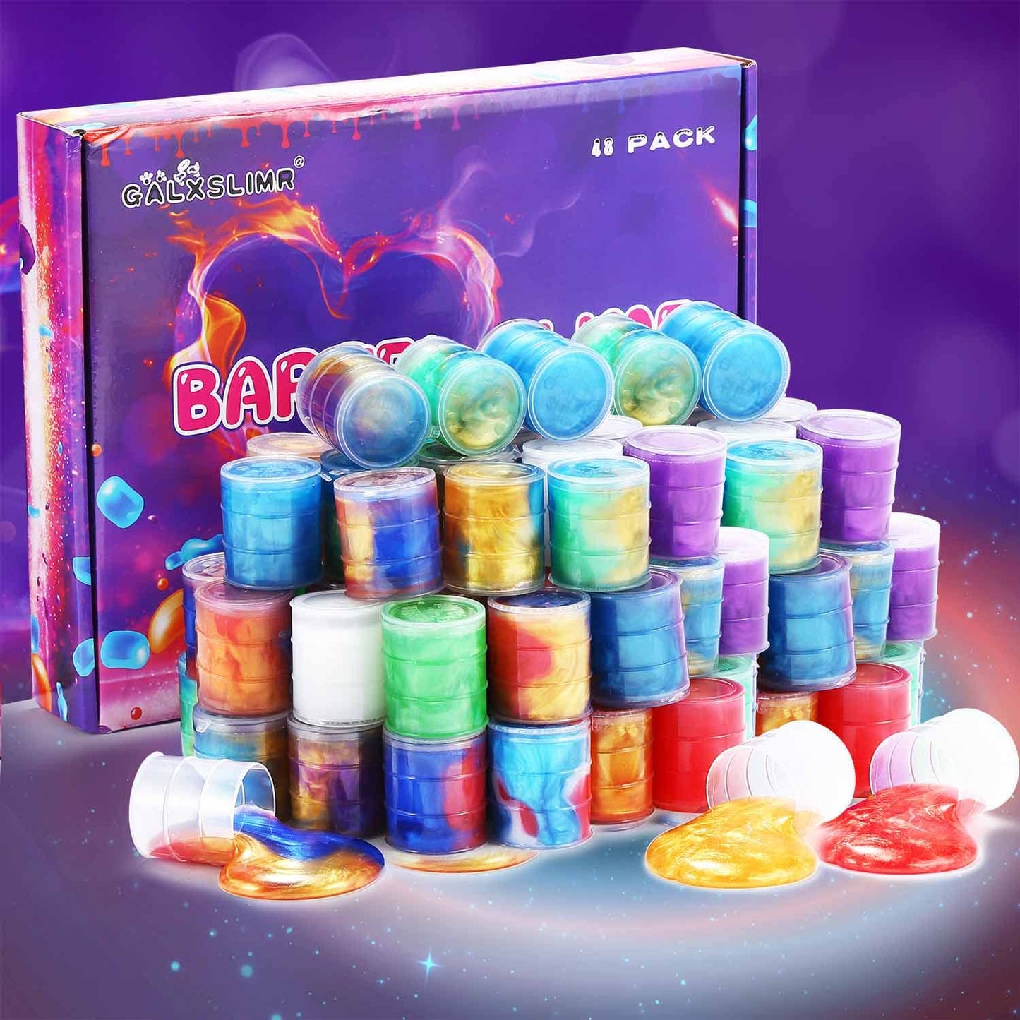 Galxslimr Barrel Slime 48 Pack, Mini Galaxy Slime Party Favors For Girls Boys, Super Soft And Stretchy Slime Kit For Kids Valentine, Classroom Prizes, Carnival Prizes, Goodies Bag Stuffer