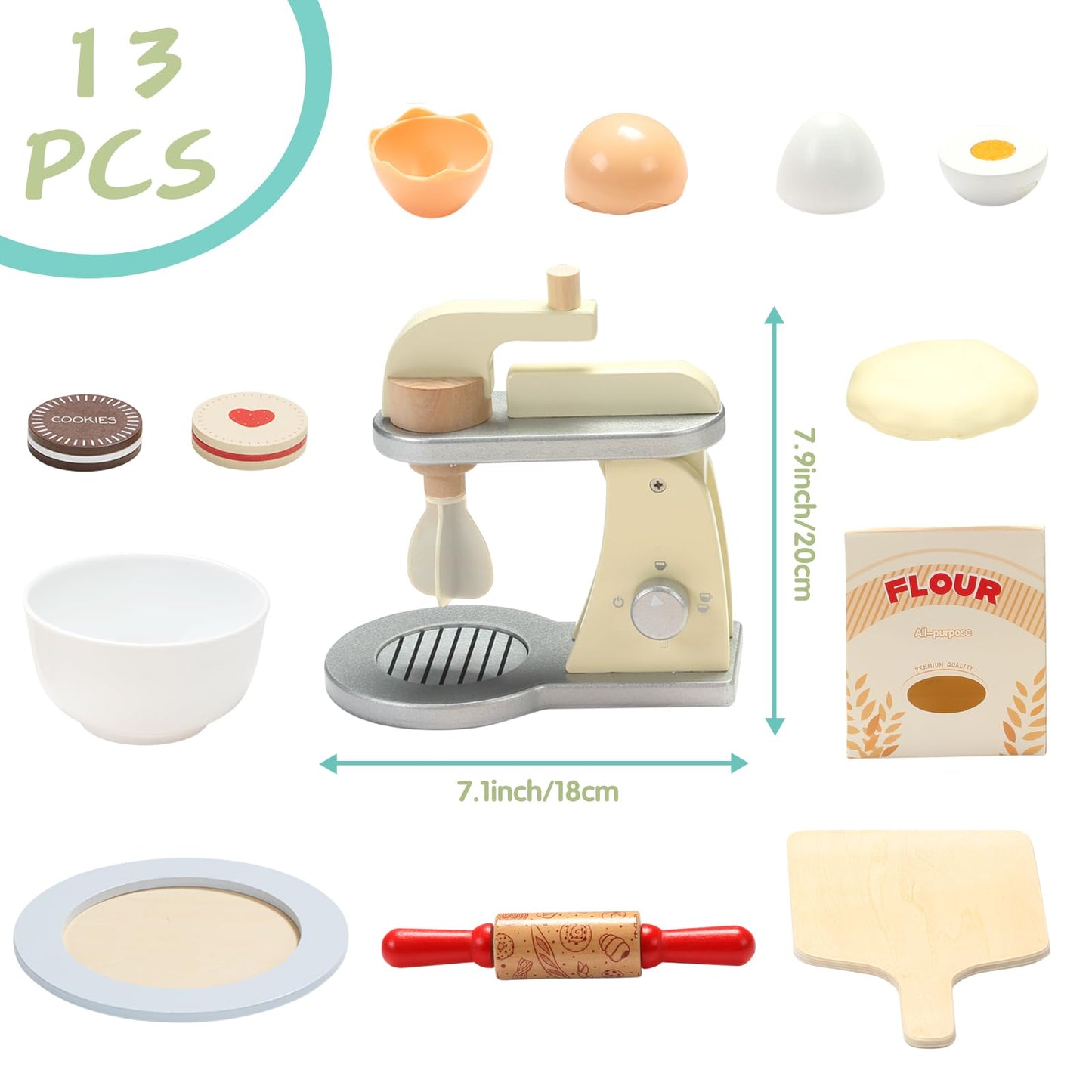 Giant Bean Wooden Toy Mixer, Kids Play Kitchen Accessories, Pretend Play Toy Blender For Boys Girls Ages 3+
