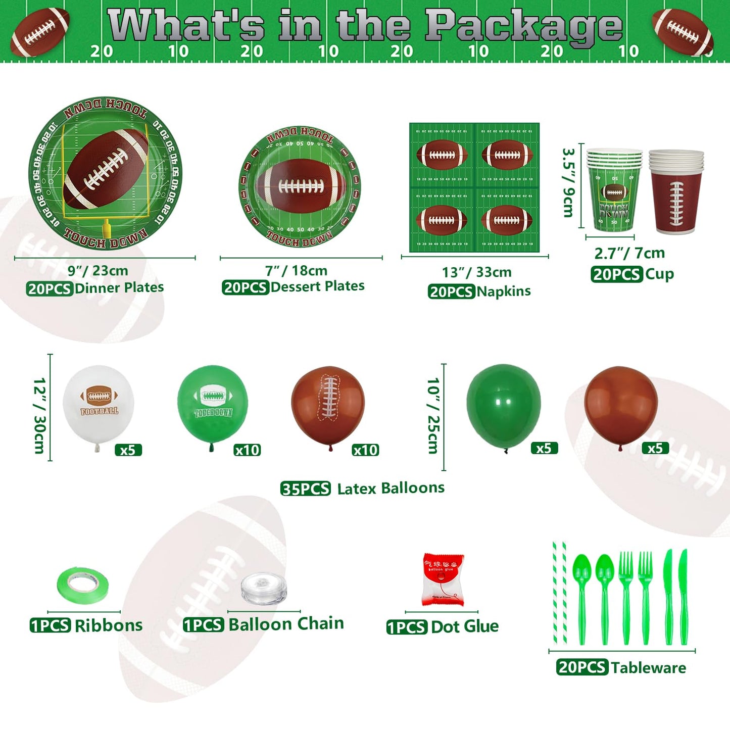 204 Pack Football Birthday Party Decorations Football Party Supplies Tailgate Party Decor Sports Game Tableware Set - Football T