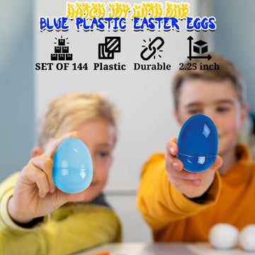 Blue Plastic Eggs - Bulk Set of 144 - Easter Egg Hunt and Party Supplies