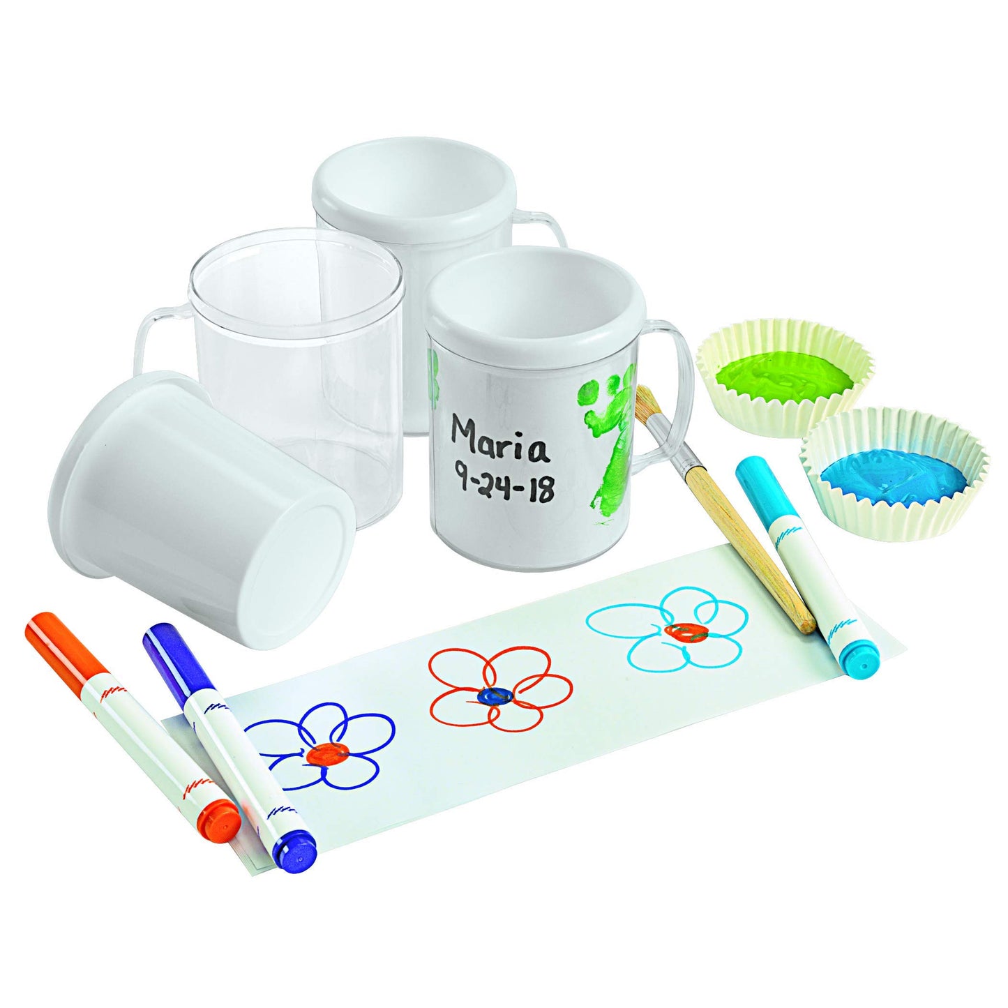 Colorations Design Your Own Mugs, Pack of 12, White Plastic, Ideal Craft Project for Kids, Personalized Keepsake Gift