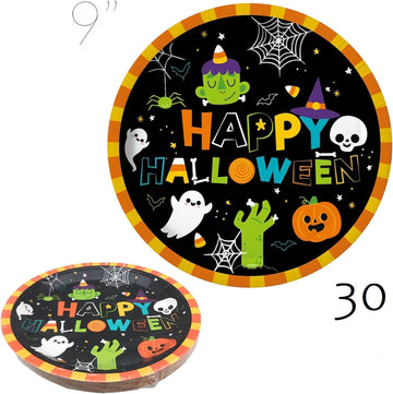 Serves 30 Complete Party Pack Cute Halloween Monsters And Ghosts 9' Dinner Paper Plates 7' Dessert Paper Plates 9 Oz Cups 3 Ply Napkins 2 Table Cover Banner Party Decorations Party Supplies