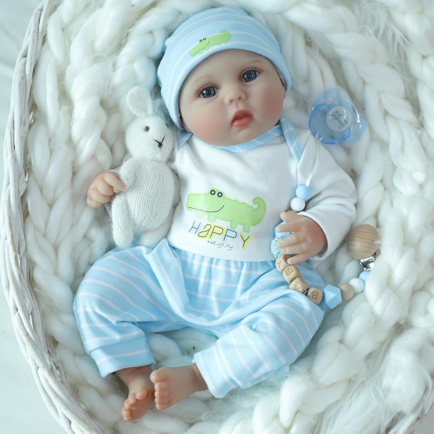 SCOM Lifelike Reborn Baby Dolls - 16 inch Realistic Baby Toddler Dolls Soft Cloth Body Vinyl Limbs with Clothes and Doll Accessories Gifts for Kids Age 3+