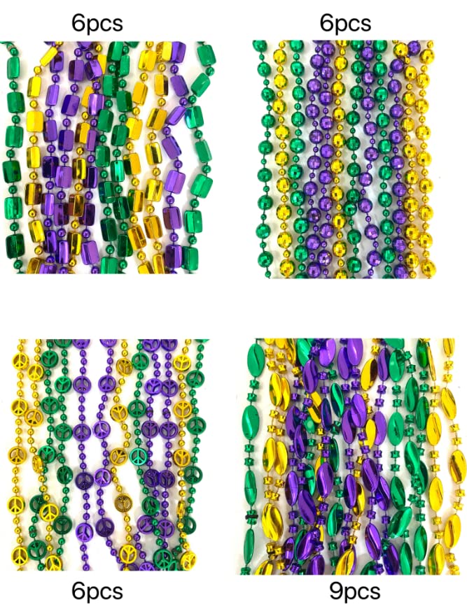 YSPPF 102 pcs Mardi Gras Bead Necklaces Bulk Gold Purple Green Carnival Parade Decorations