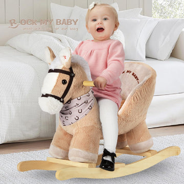 Rock My Baby Rocking Horse, Baby Animal Rocking Horse with Seat, Ride on Horse, Plush Rocking Horse with Realistic Sound, Wooden