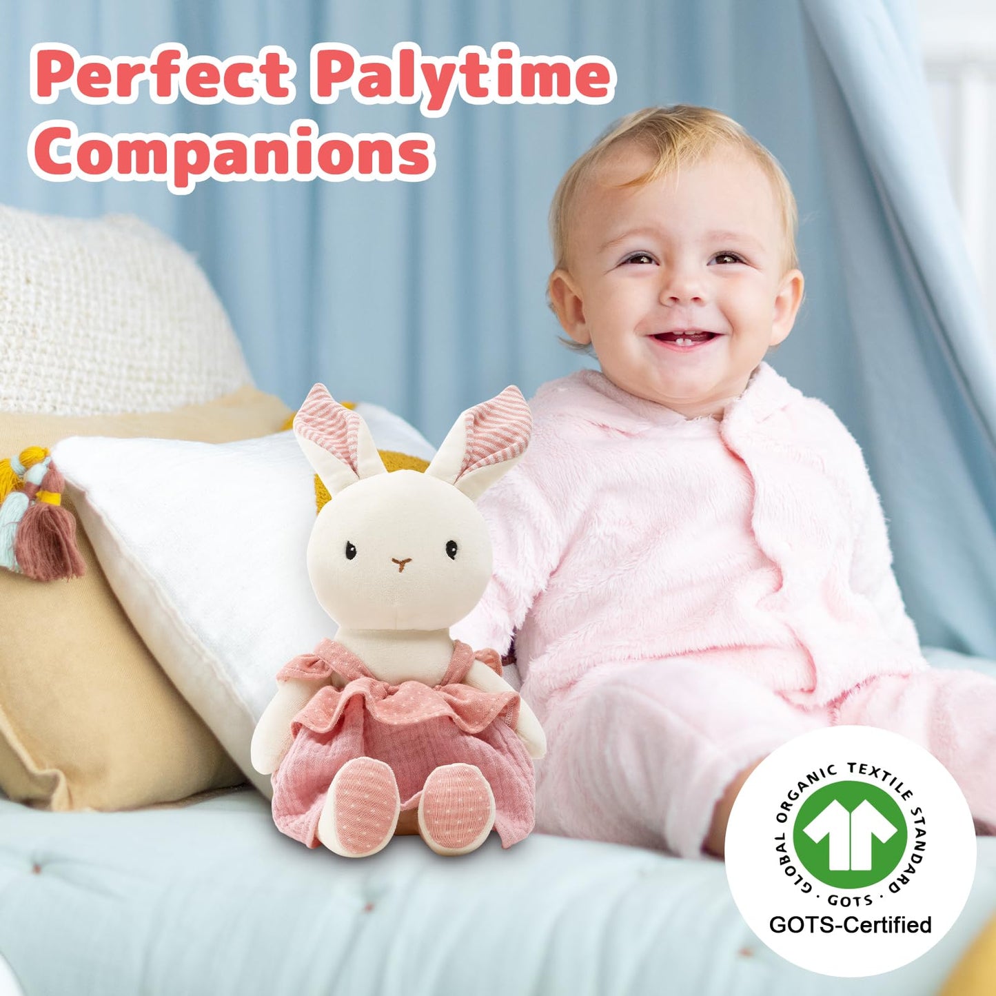 Cuddle Corner Bunny Stuffed Animal Organic Cotton Baby Plush Toys, 9'' Easter Plush Bunny Soft Cuddly Toy For Babies And Toddler