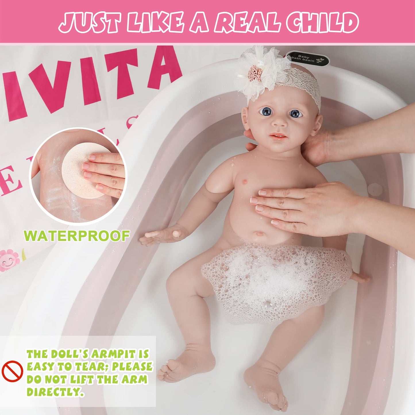 Ivita 21 Inch Full Silicone Baby Dolls Soft Real Lifelike Newborn Full Body Silicone Baby Dolls - Girl