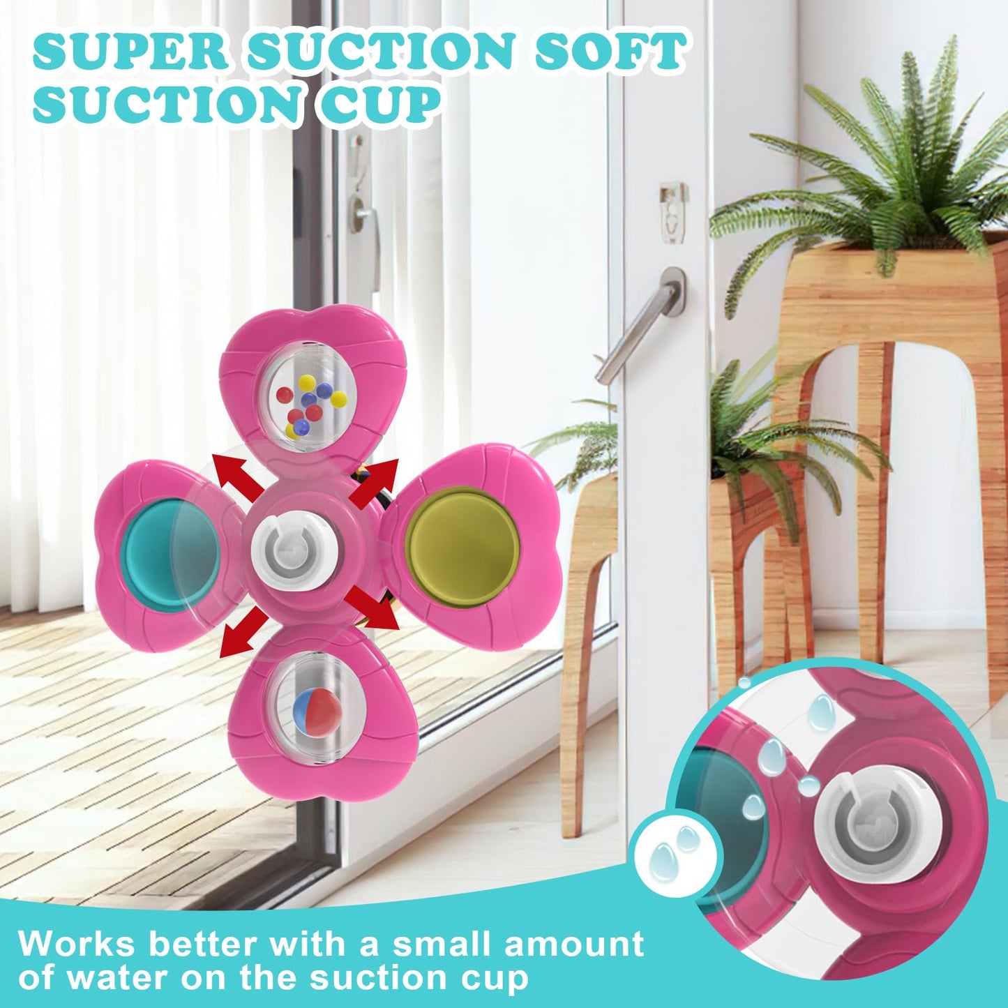 3PCS Suction Cup Fidget Spinner for Babies,Toddler Bath Toys,Airplane Car Travel Table & Window Sensory Toys for Toddlers,1 2 Ye