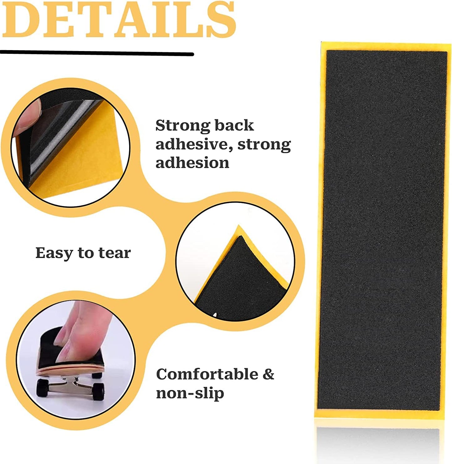 Hasefam 40Pcs Fingerboard Foam Grip Tape, Quality Wooden Board Strong Adhesive Foam Anti Slip Stickers Black Mini Skateboard Gri