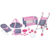 Lissi 5 Piece Doll Deluxe Nursery Play Set - Pink & Navy Blue Accessories, Model 12566