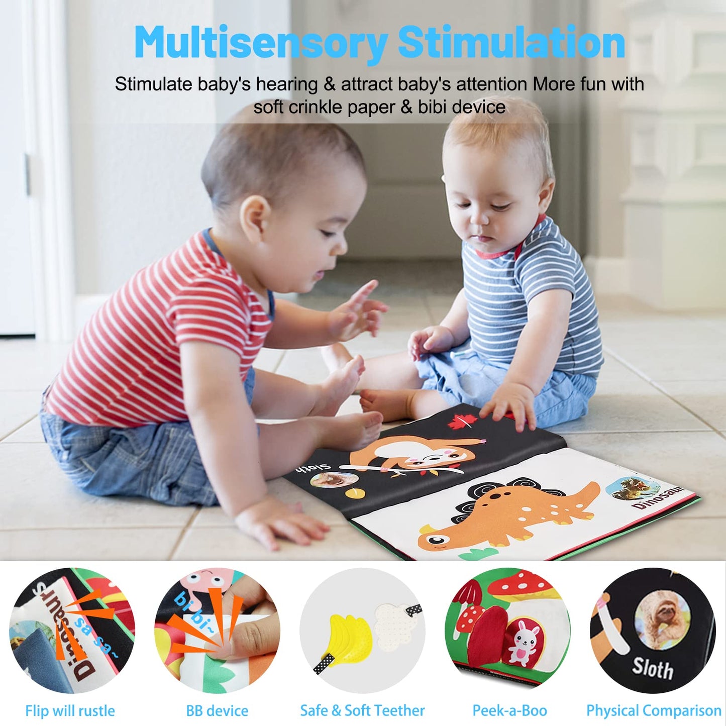 Baby Mirror Tummy Time Toys, Infant Safe Baby Play Mat With Teether For Newborn 0-3-6-12 Months Old Boys,Girls, Brain Development Montessori For Crib, Floor, Car, Sensory Crinkle Soft Books Attachment