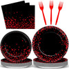 96 Pcs Black And Red Party Plates And Napkins Party Supplies Red Dot On Black Party Birthday Tableware Set Decorations Favors Fo