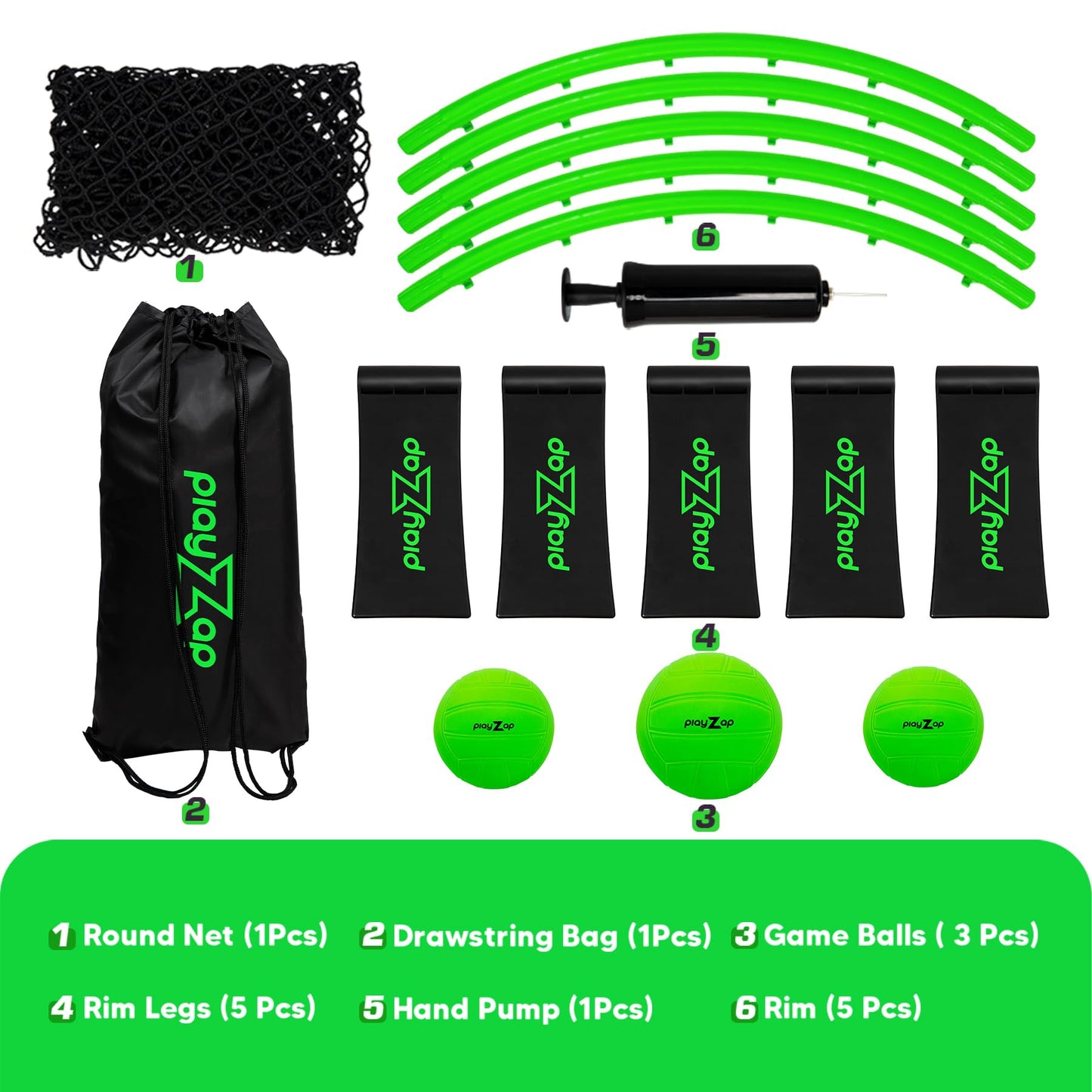 Playzap Roundnet Game Set, Includes 3 Balls, Carrying Case And Rules, Played Indoor Outdoor Lawn, Beach & Tailgating, Roundnet Set Gift For Kids, Teens & Adults