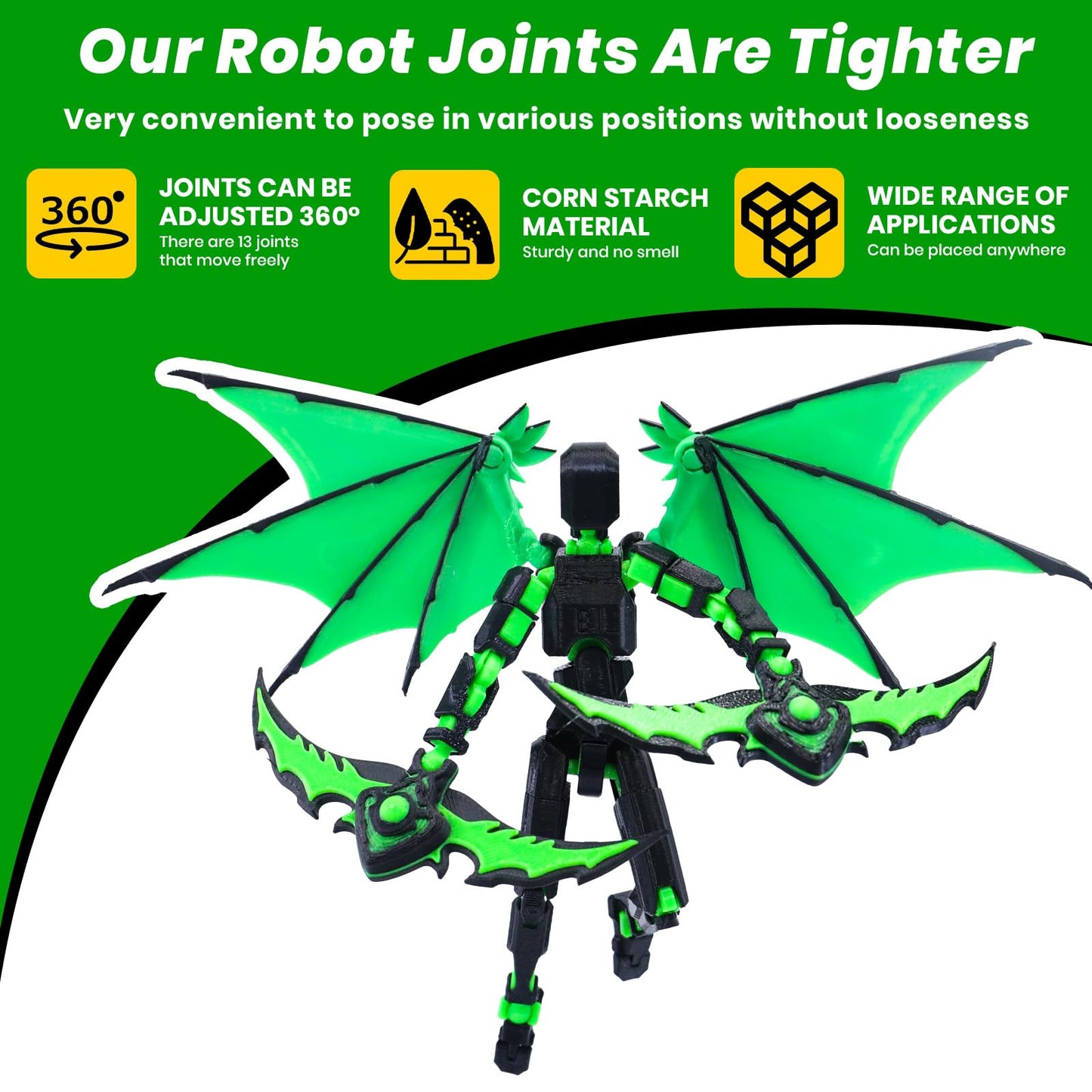 Migess Titan 13 Robot Action Figure,Dummy 13,Articulated Robot With Demon Wings, 3D Printed Robo 13 Action Figure Articulated (B