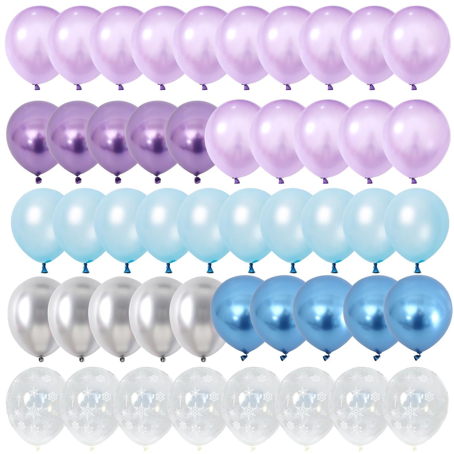 Blue Purple Silver Balloons, 60Pcs Frozen Balloons Metallic Purple Blue Silver Balloons With Pearl Blue Purple Snowflake Print P