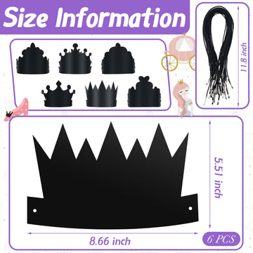 110 Pcs Paper Crafts Crowns Bulk Set Scratch DIY Paper Crowns with Rainbow Crown Headband Hats Wooden Styluses Craft Elastic Ban