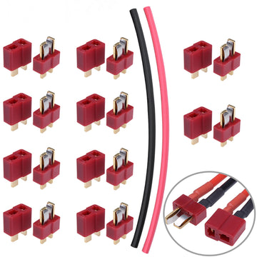 Hobbypark 10 Pairs T-Plug Connectors Male & Female Deans Style w/Shrink Tubing for RC LiPo Battery Pack ESC Electric Engine Moto