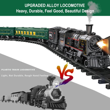 Electric Train Sets For Boys Girls Metal Alloy Christmas Trains Toys Steam Locomotive, Passenger Carriages, Tracks, Light & Soun