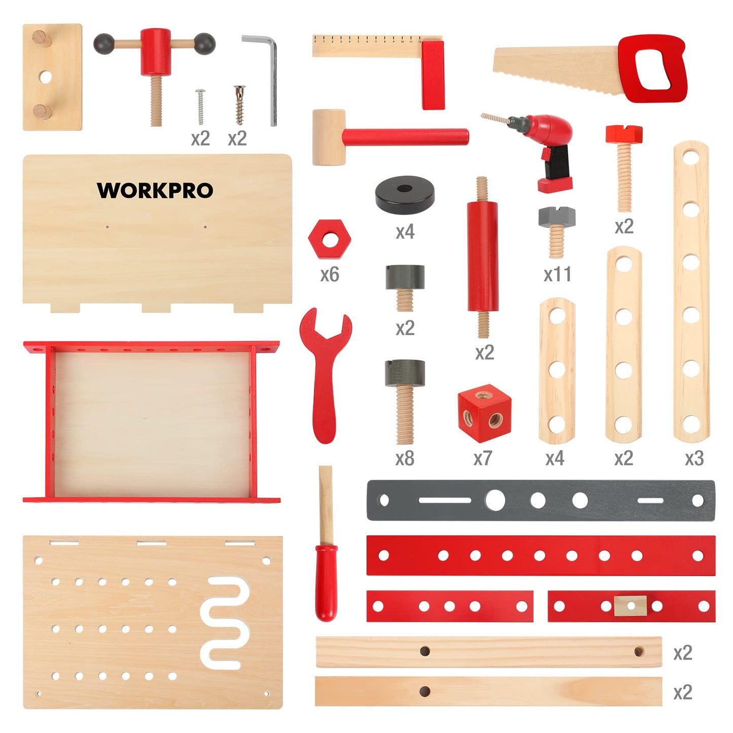 WORKPRO Wooden Workbench Kit Kids Tool Bench, Building Toy Set Creative&Educational Construction Toy, Great Gift for Toddlers 3+