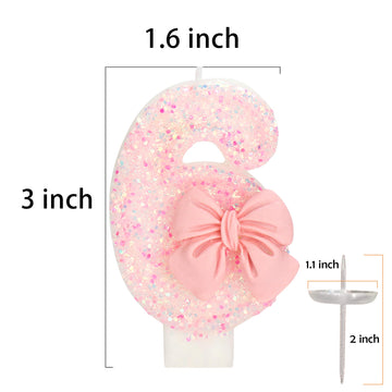 ElekFX 60th Birthday Candles for Cake, Pink Bow Number Cake Candles, 2.76 inch Number Happy Birthday Candle, Cake Topper Decorat