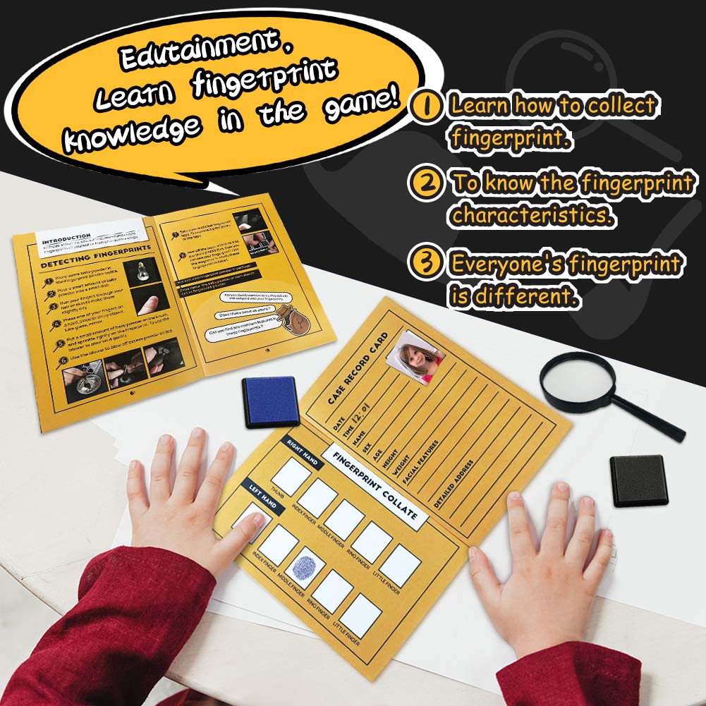 UNGLINGA Spy Kit for Kids - Detective Outfit with Fingerprint Toys, Black, Size 140, Ideal for 5-11 Year Olds, Educational Role Play Costume