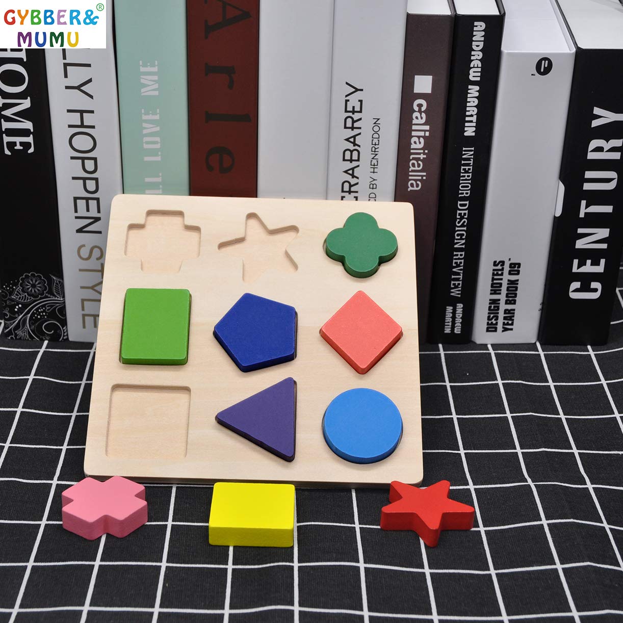 GYBBER&MUMU Preschool Colorful Wooden Shape Puzzle - Fun Learning Toy for Kids, Durable Wood, Engaging Design