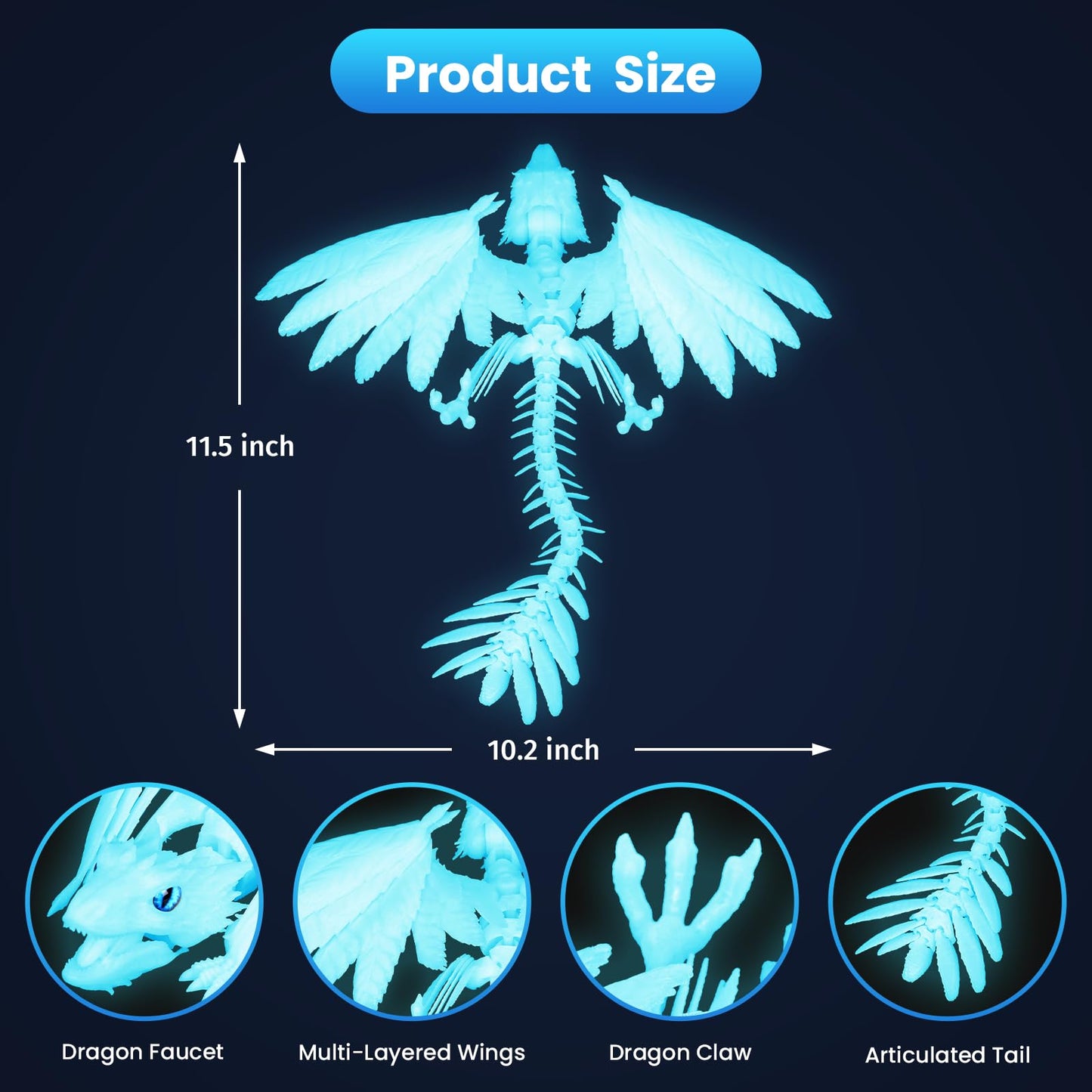 SHUWND 3D Printed Feathered Wyvern Dragon With Wings - Full Articulated Crystal Flying, Realistic Large Pet, Flexible Shoulder S