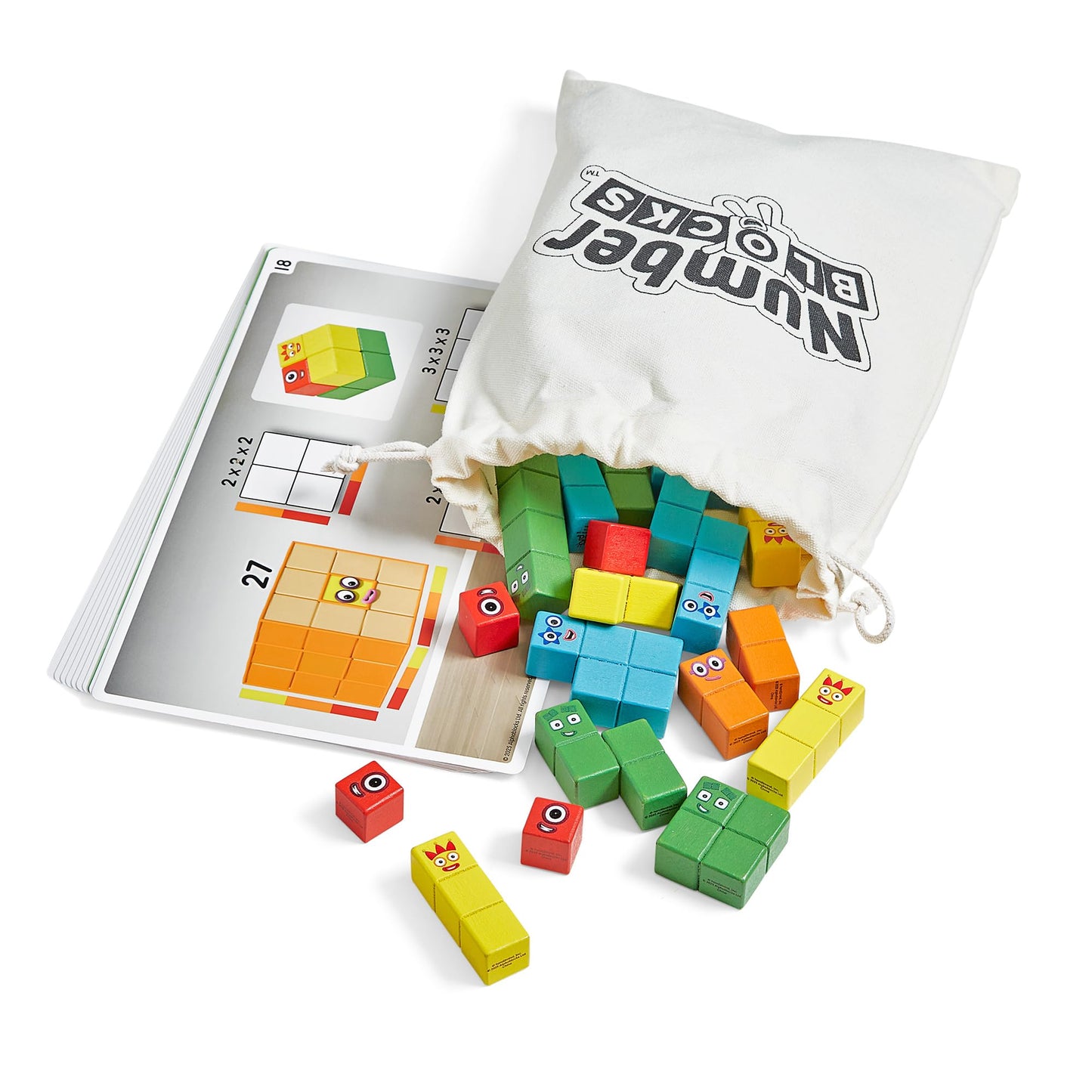 hand2mind Wooden Building Blocks Activity Set - Multicolor Stacking Toy for Toddlers, Model 96932, Math Games & Preschool Learning