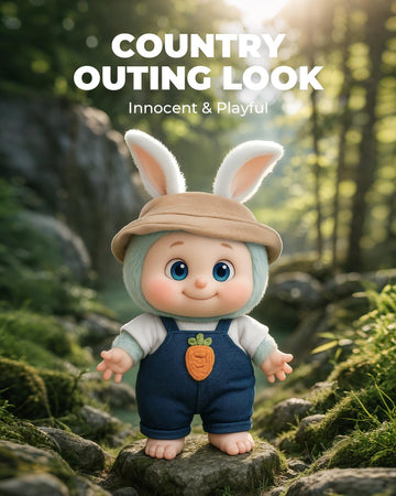 17cm Doll Clothes Casual Style Outfit for 6.7 Inches Dolls Khaki Hat + Denim Overalls Adorable Clothing & Doll Accessories for Dress Up