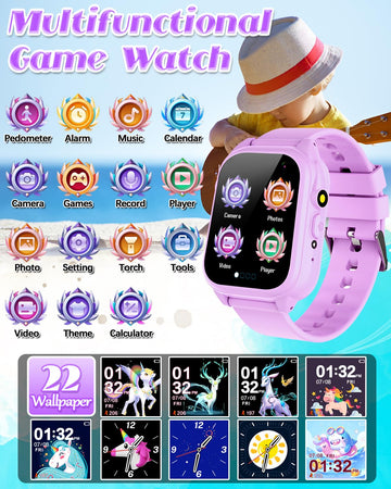 Waterproof Smart Watch For Kids 3-12 Years Old Boys Toys With 26 Games, Video Camera, Pedometer, Music Player, Alarm Clock, Flas