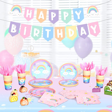 Unittype 3 Pcs Rainbow Table Cloths for Parties Rainbow Tablecloth Waterproof Table Cover Rainbow Clouds Birthday Tablecloth for