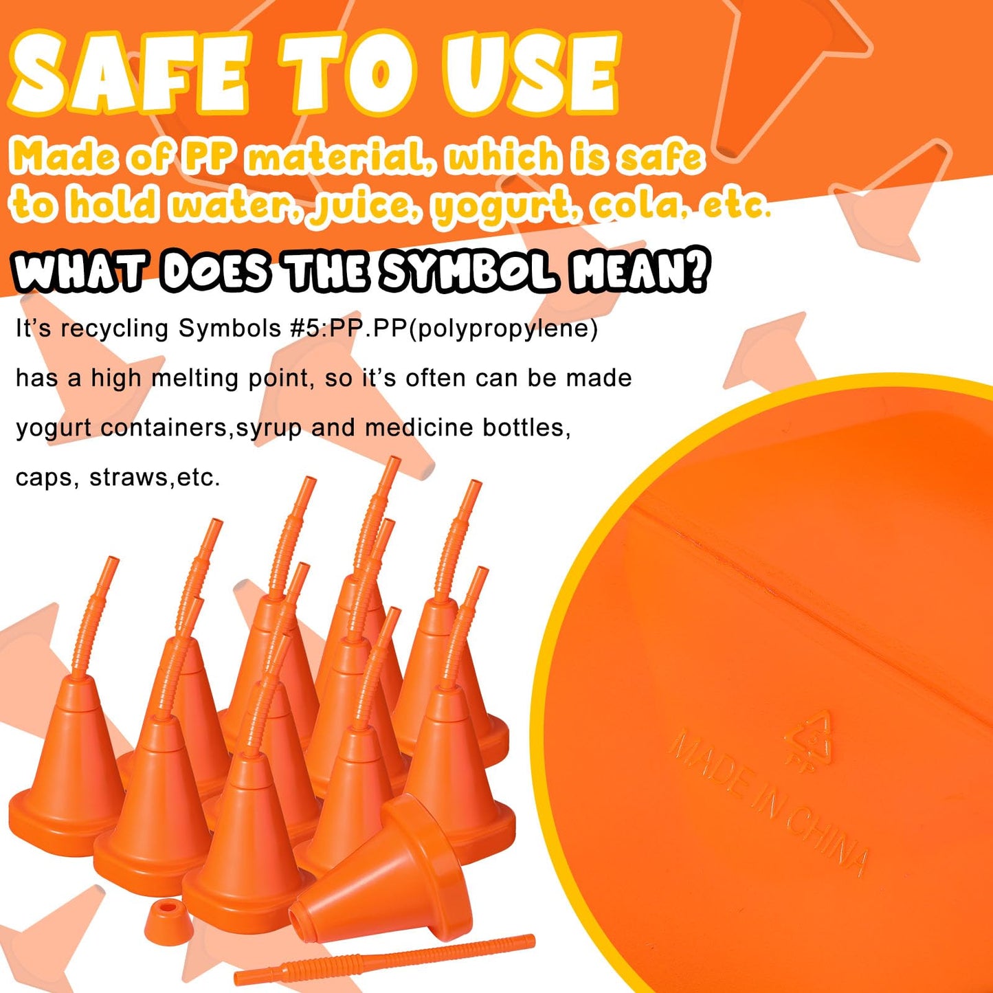 Gerrii Plastic Race Car Party Cups With Straws Construction Cone Cups Bulk Cones Shaped Party Cups Reusable Race Car Birthday Supplies Set For Traffic Party Favor, 10 Oz (Orange, 24 Pieces)